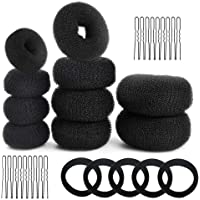 Los mejores  - GOLRISEN Accesorios de Peinado Kit- Incluye 10 Donuts para El Pelo- 20 Horquillas en Forma de U y 5 Gomas de Pelo Negras…